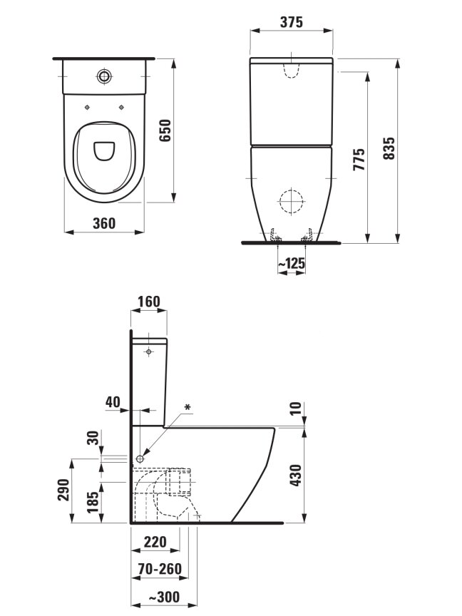 Kombinuoto unitazo puodas PRO Rimless su 2 šon. angom vand. įvadui, universal nuotaku (bakeliui 829953...9/8731), baltas 1