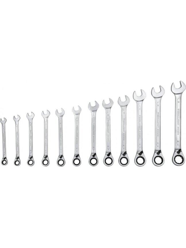 Kombinuotų terkšlinių raktų su reversu komplektas 8-19mm, 12, Brilliant Tools 5 Kombinuotų terkšlinių raktų su reversu komplektas 8-19mm, 12, Brilliant Tools 5