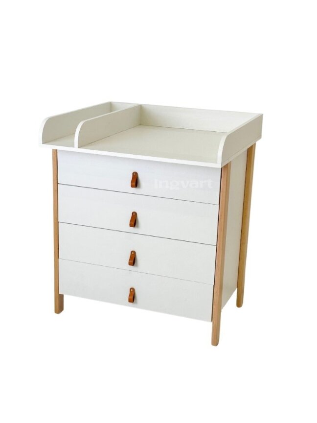 Komoda Su Nuimama Persirengimo Lenta 2-in-1 Ingvart Scandi, 85x80x50cm, Balta/Natūrali Spalva