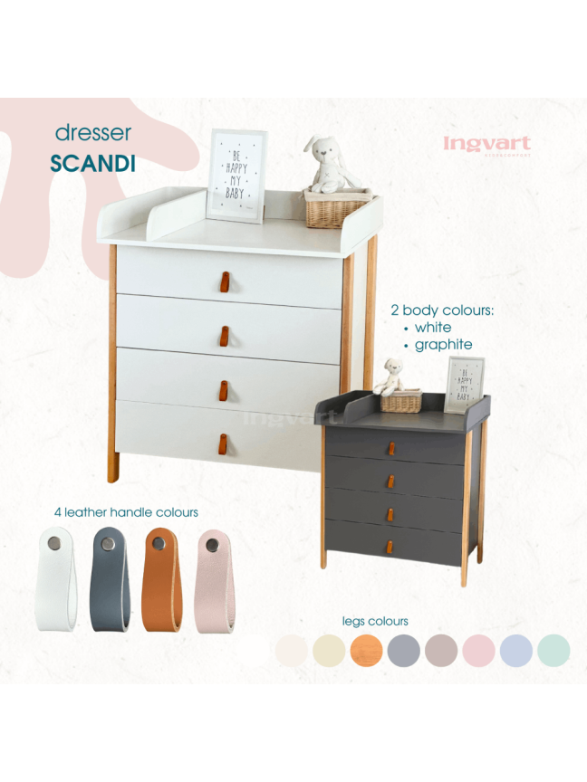 Komoda Su Nuimama Persirengimo Lenta 2-in-1 Ingvart Scandi, 85x80x50cm, Pilka/Natūrali Spalva 2