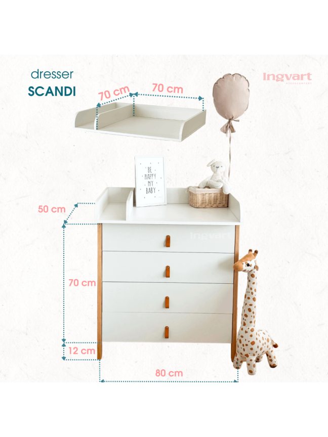 Komoda Su Nuimama Persirengimo Lenta 2-in-1 Ingvart Scandi, 85x80x50cm, Pilka/Natūrali Spalva 3