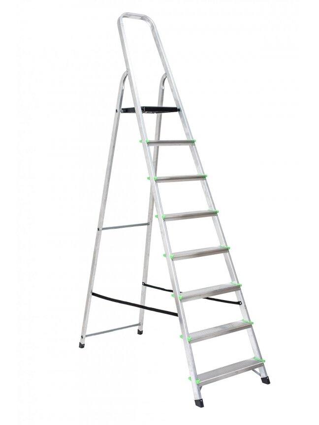 Kopėčios aliuminės, buitinės 120kg EUROSTYL | 8 pakopų 162-240cm, max 120 kg