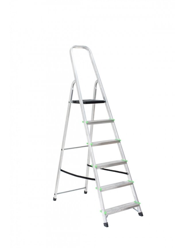 Kopėčios aliuminės, buitinės 150kg EUROSTYL | 6 pakopų 119-194cm, max 150 kg Kopėčios aliuminės, buitinės 150kg EUROSTYL | 6 pakopų 119-194cm, max 150 kg