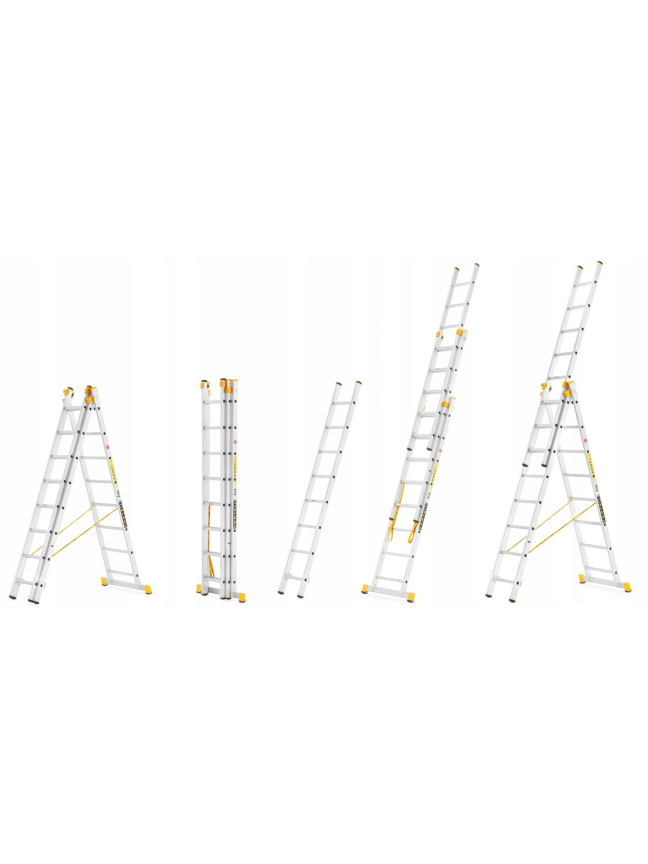 Kopėčios aliuminės, universalios, dvipusės, ištraukiamos 3 dalių FORTE | 3x8 pakopų 242-525cm Kopėčios aliuminės, universalios, dvipusės, ištraukiamos 3 dalių FORTE | 3x8 pakopų 242-525cm