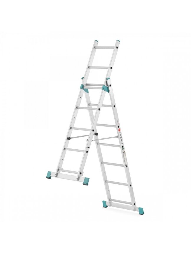 Kopėčios-darbinė aikštelė aliuminė, 2 dalių EUROSTYL | 2x7 pakopų, platforma 34/104cm 4 Kopėčios-darbinė aikštelė aliuminė, 2 dalių EUROSTYL | 2x7 pakopų, platforma 34/104cm 4