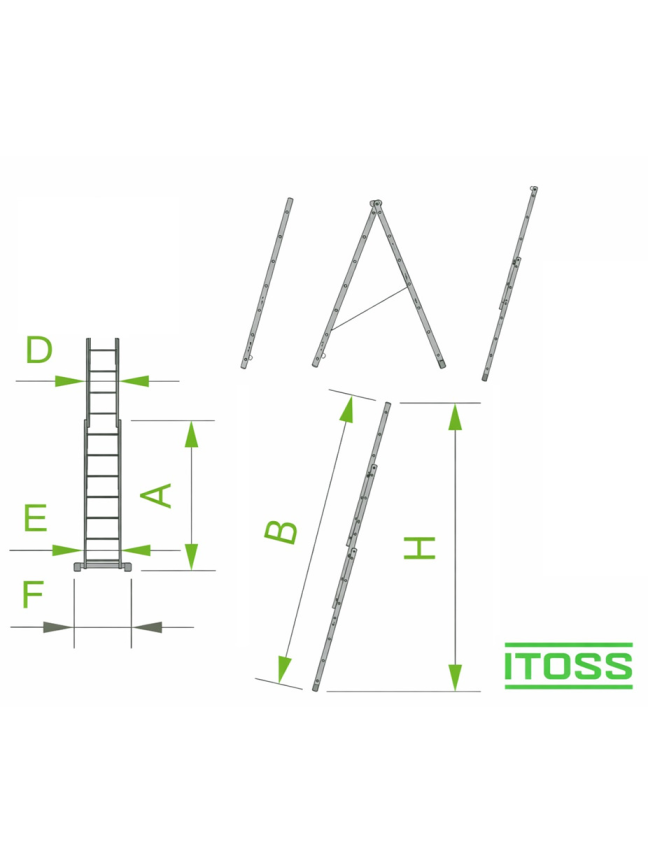 Kopėčios dviejų dalių aliuminės universalios, laiptams (serija 62XX) HOBBY | 2×9 pakopų 247–326 cm 1