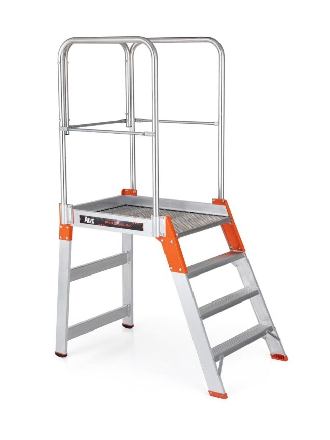 Kopėčios platforminės vienpusės aliuminės su aikštele 560×778 mm (serija 9530X) ALVE PREMIUM | 7 pakopų 154-250 cm
