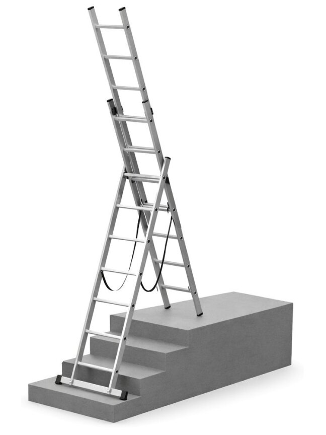 Kopėčios trijų dalių aliuminės universalios, laiptams (serija 63XX) HOBBY | 3×9 pakopų 247-405 cm Kopėčios trijų dalių aliuminės universalios, laiptams (serija 63XX) HOBBY | 3×9 pakopų 247-405 cm