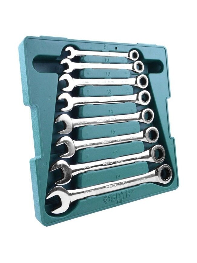 ⬡ Kombinuotų terkšlinių raktų rinkinys 8 vnt. (8-19 mm) (S08008, SATA)