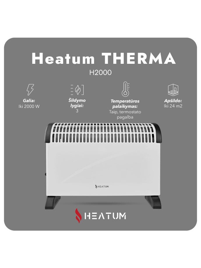Konvekcinis šildytuvas (elektrinis radiatorius) Heatum THERMA H2000 Baltas 1