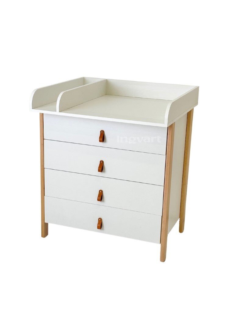 Komoda Su Nuimama Persirengimo Lenta 2-in-1 Ingvart Scandi, 85x80x50cm, Balta/Natūrali Spalva