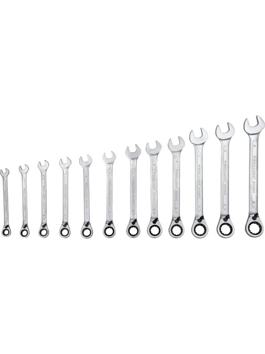 Kombinuotų terkšlinių raktų su reversu komplektas 8-19mm, 12, Brilliant Tools 5 Kombinuotų terkšlinių raktų su reversu komplektas 8-19mm, 12, Brilliant Tools 5