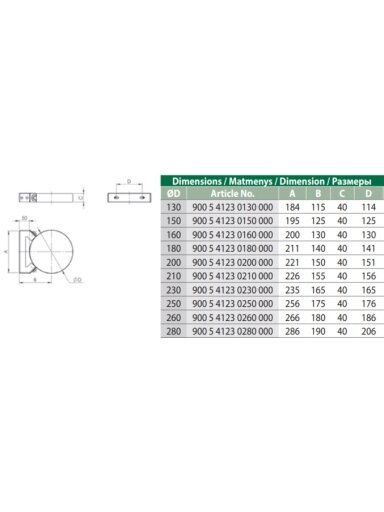 Kronšteinas sien.  NP d.180 L-50 mm (BL) (900 5 4123 0180 000)
