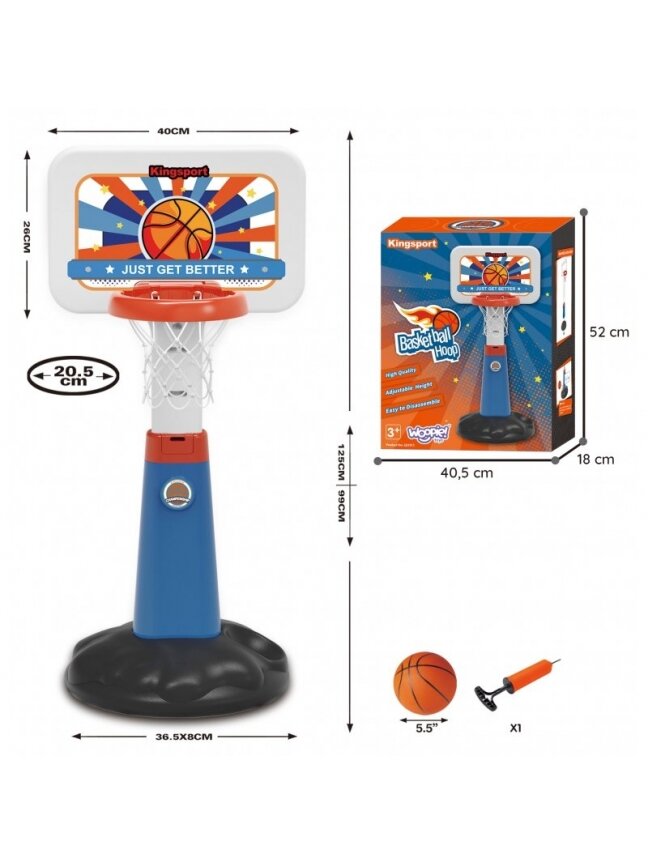 Krepšinio Rinkinys WOOPIE Reguliuojamas 99 - 125 cm + Kamuolys + Pompa 6