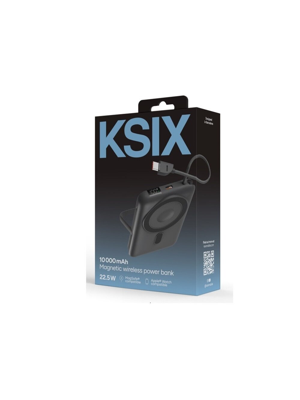 Ksix Magnetic Power Bank 10000 mAh, 22.5W for iPhone and Apple watch, Grey