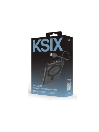 Ksix Magnetic Power Bank 10000 mAh, 22.5W for iPhone and Apple watch, Grey