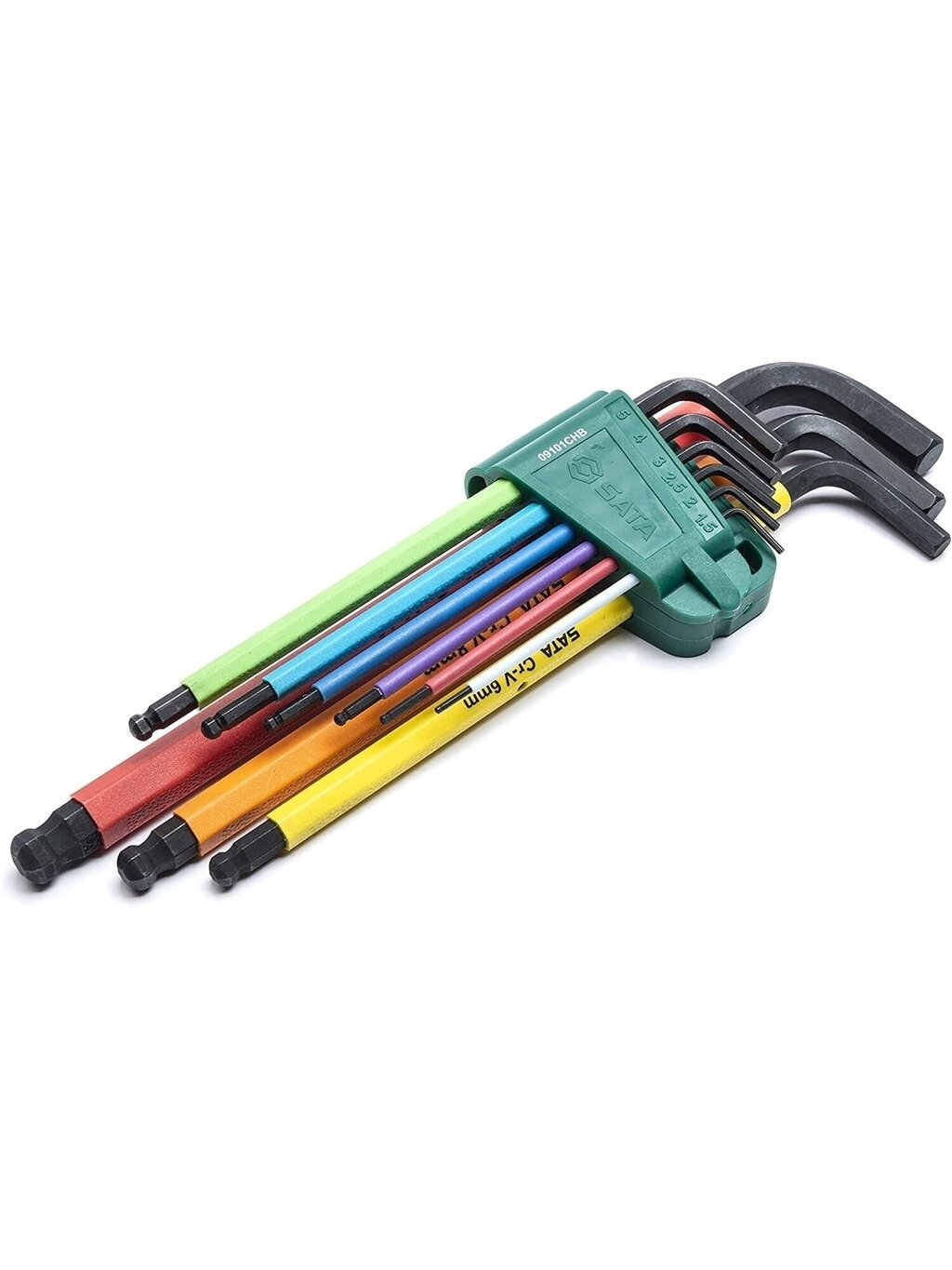 ⬡ L formos rankenos šešiabriaunis raktas ypač ilgas spalvotas su rutuliniu galu rinkinys 9 vnt. (1,5-10 mm) (ST09101CHBSJ, SATA) ⬡ L formos rankenos šešiabriaunis raktas ypač ilgas spalvotas su rutuliniu galu rinkinys 9 vnt. (1,5-10 mm) (ST09101CHBSJ, SATA)