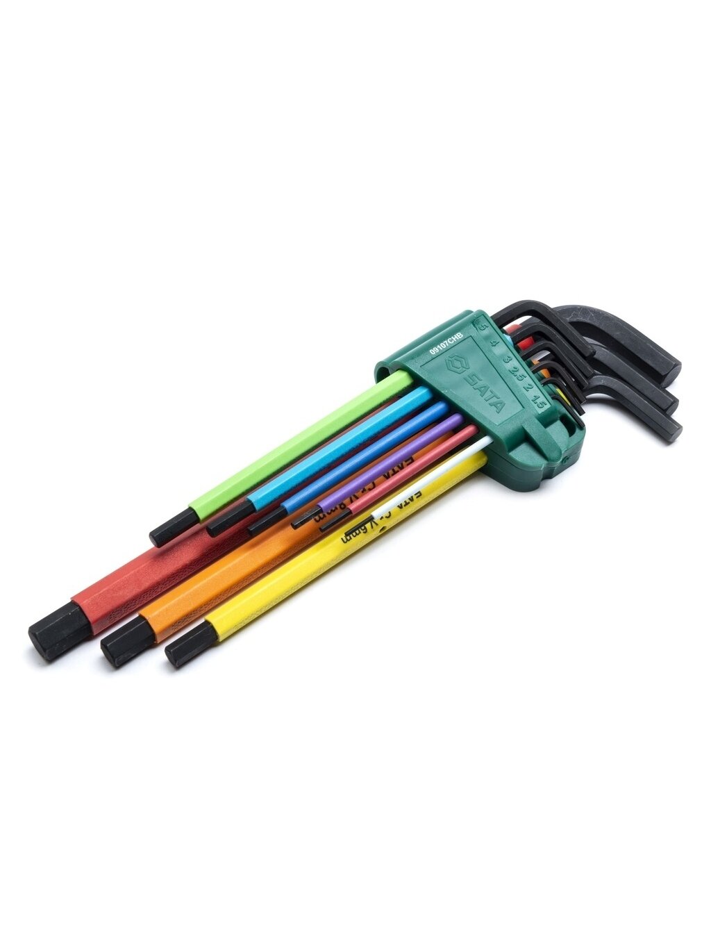 ⬡ L formos rankenos šešiabriaunis raktas ypač ilgas spalvotas su rutuliniu galu rinkinys 9 vnt. (1,5-10 mm) (ST09107CHBSJ, SATA) ⬡ L formos rankenos šešiabriaunis raktas ypač ilgas spalvotas su rutuliniu galu rinkinys 9 vnt. (1,5-10 mm) (ST09107CHBSJ, SATA)