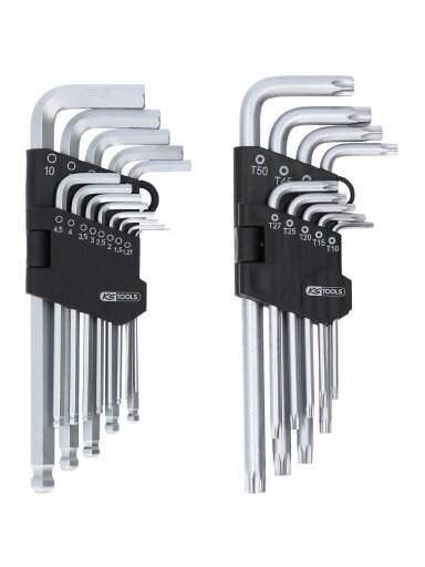 L-raktų šešiakampių ir Torx komplektas, 22 vnt., KS Tools