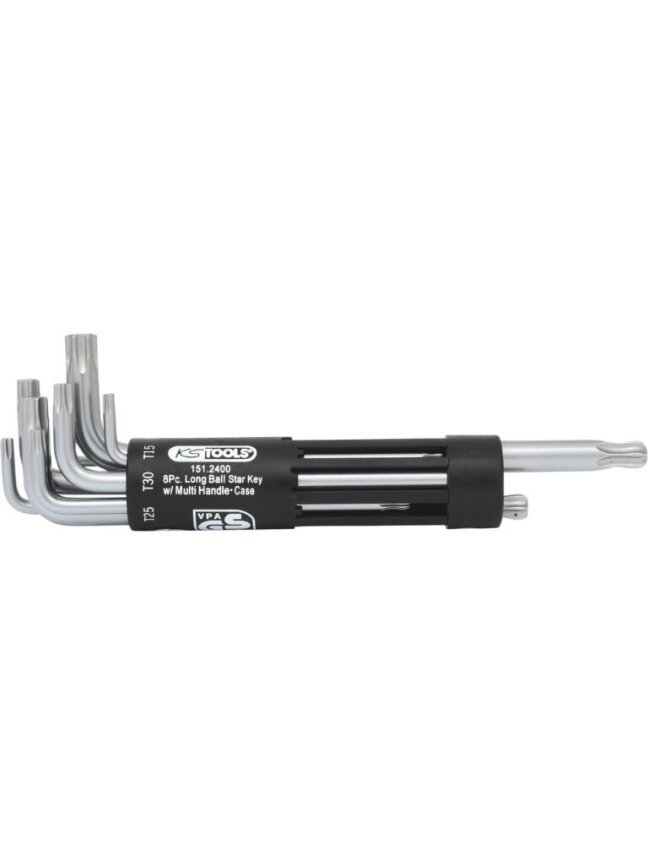 L-raktų komplektas TORX 8 vnt, TB10-TB50, ilgi, užapvalintas, KS Tools