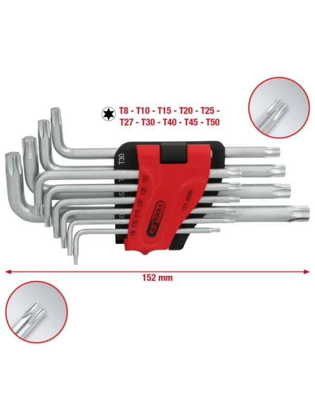 L- raktų komplektas TORX ,T8-T50, 10vnt, ilgi, KS Tools 2