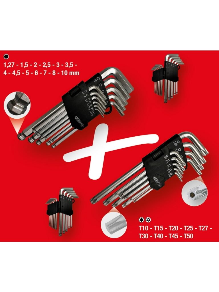 L-raktų šešiakampių ir Torx komplektas, 22 vnt., KS Tools 3