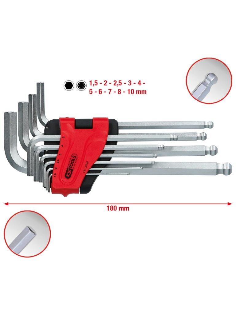 L-raktų šešiakampių komplektas 1,5-10mm, 10vnt, ilgi, KS Tools 2 L-raktų šešiakampių komplektas 1,5-10mm, 10vnt, ilgi, KS Tools 2