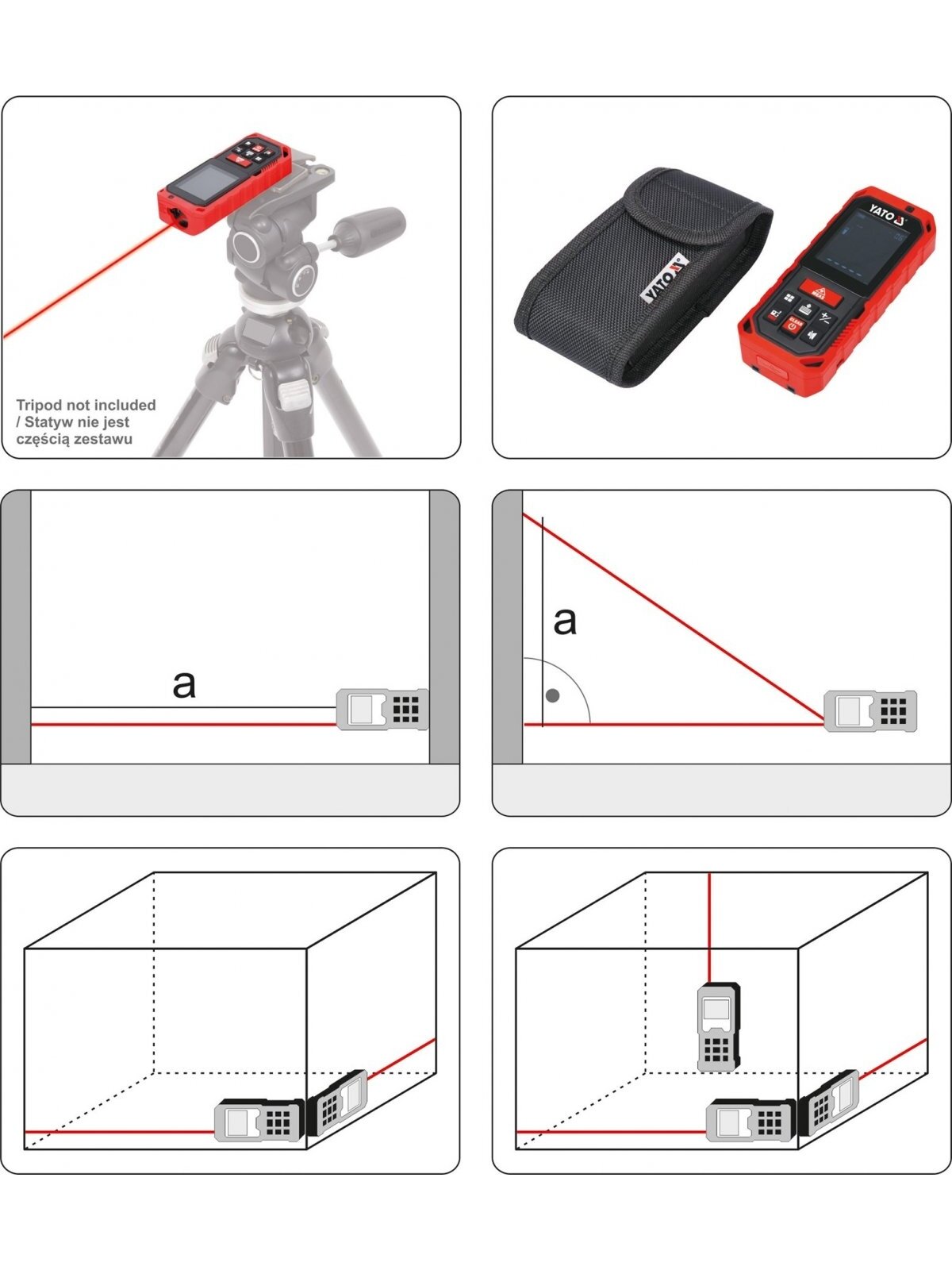 Lazeris atstumui matuoti 0,2-40 m, +/-2mm Yato 4 Lazeris atstumui matuoti 0,2-40 m, +/-2mm Yato 4