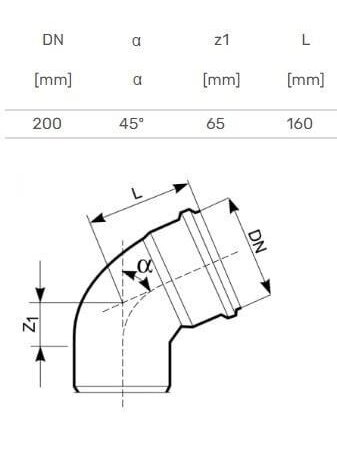 Lauko kanalizacijos alkūnė Magnaplast, Ø 200 mm, 45° 1 Lauko kanalizacijos alkūnė Magnaplast, Ø 200 mm, 45° 1