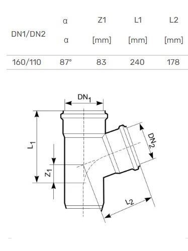 Lauko kanalizacijos trišakis Magnaplast, Ø 110 / 160 mm, 87° 1