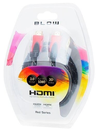 Laidas BLOW HDMI M, HDMI M, 3m, juodas/raudonas 92-056#