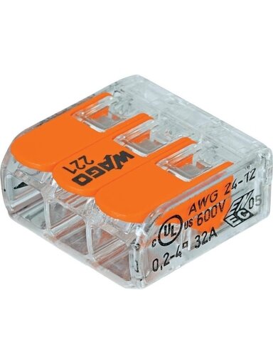 Laidų jungė Wago 221-413/5 3X0,02–4 mm², 450 V, 5 vnt.