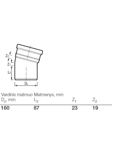 Lauko kanalizacijos alkūnė Wavin, Ø 160 mm, 15°