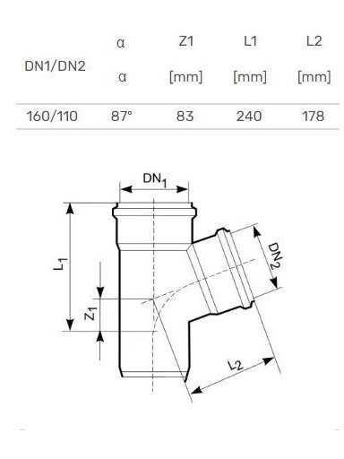 Lauko kanalizacijos trišakis Magnaplast, Ø 110 / 160 mm, 87°