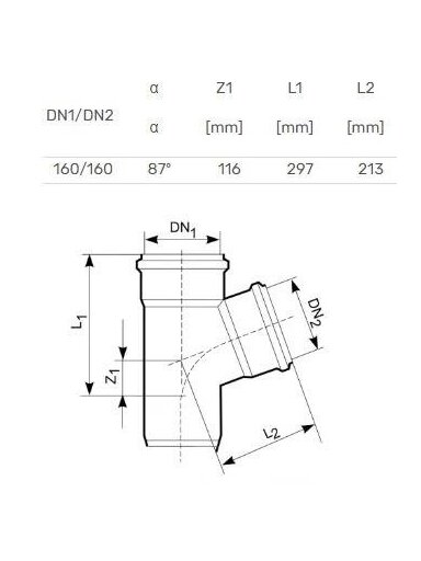 Lauko kanalizacijos trišakis Magnaplast, Ø 160 / 160 mm, 87°