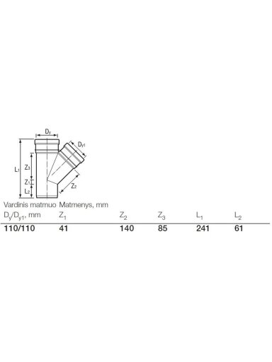 Lauko kanalizacijos trišakis Wavin, Ø 110 / 110 mm, 45°