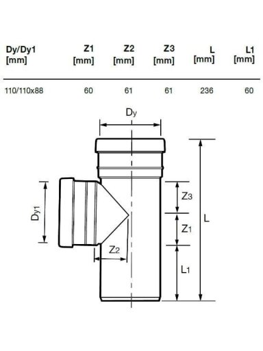 Lauko kanalizacijos trišakis Wavin, Ø 110 / 110 mm, 88°