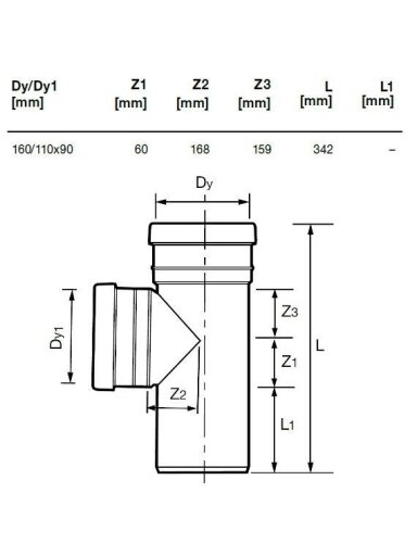 Lauko kanalizacijos trišakis Wavin, Ø 110 / 160 mm, 90°