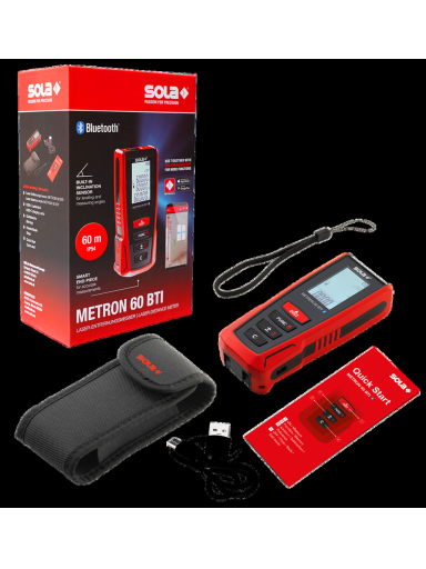 Lazeris atstumui matuoti METRON 60 m ±1,5 mm su Bluetooth ir posvyrio jutikliu SOLA (Metron60BTI)
