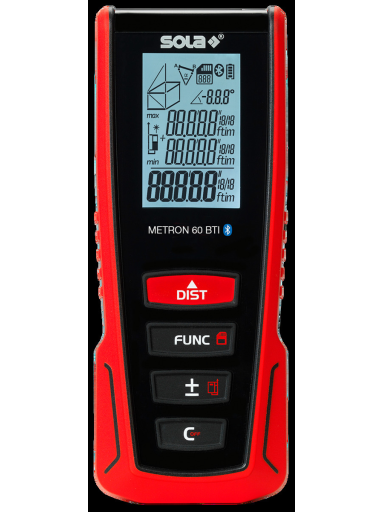 Lazeris atstumui matuoti METRON 60 m ±1,5 mm su Bluetooth ir posvyrio jutikliu SOLA (Metron60BTI)