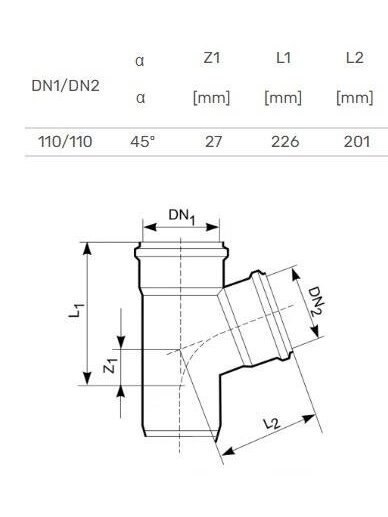 Lauko kanalizacijos trišakis Magnaplast, Ø 110 / 110 mm, 45° 2
