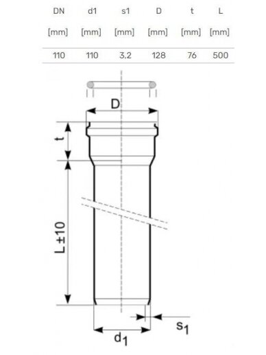 Lauko kanalizacijos vamzdis Magnaplast, Ø 110 mm, SN4, 0,5 m 1 Lauko kanalizacijos vamzdis Magnaplast, Ø 110 mm, SN4, 0,5 m 1