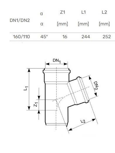 Lauko kanalizacijos trišakis Magnaplast, Ø 110/160 mm, 45° 1 Lauko kanalizacijos trišakis Magnaplast, Ø 110/160 mm, 45° 1