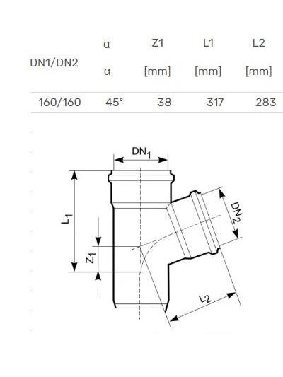 Lauko kanalizacijos trišakis Magnaplast, Ø 160 / 160 mm, 45° 1