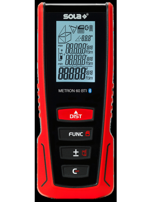 Lazeris atstumui matuoti METRON 60 m ±1,5 mm su Bluetooth ir posvyrio jutikliu SOLA (Metron60BTI) Lazeris atstumui matuoti METRON 60 m ±1,5 mm su Bluetooth ir posvyrio jutikliu SOLA (Metron60BTI)