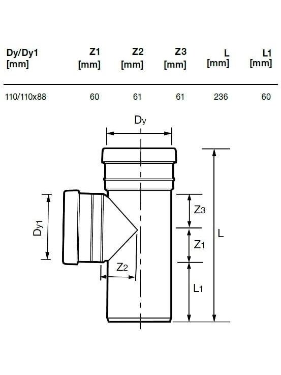 Lauko kanalizacijos trišakis Wavin, Ø 110 / 110 mm, 88° 1 Lauko kanalizacijos trišakis Wavin, Ø 110 / 110 mm, 88° 1