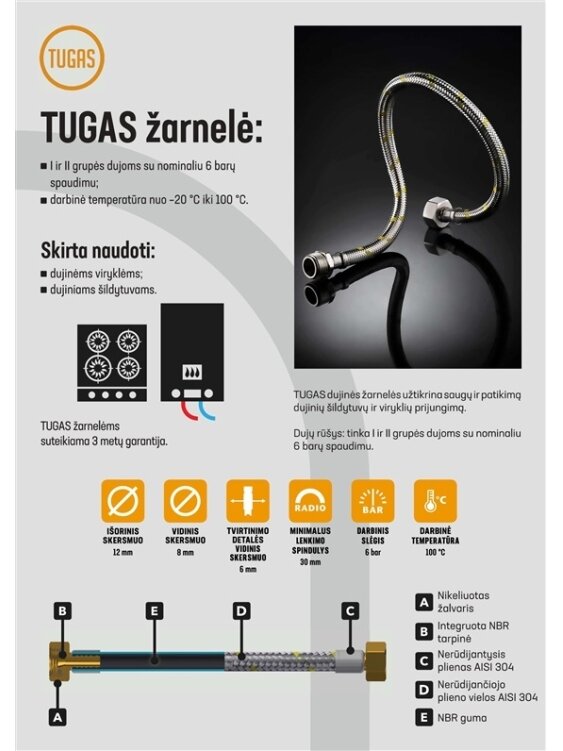 Lanksčioji dujų žarna Tucai S. A. Tugas HG, 100 cm 1