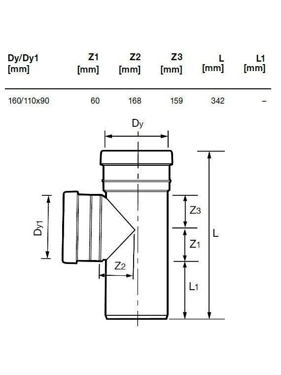 Lauko kanalizacijos trišakis Wavin, Ø 110 / 160 mm, 90° 1 Lauko kanalizacijos trišakis Wavin, Ø 110 / 160 mm, 90° 1