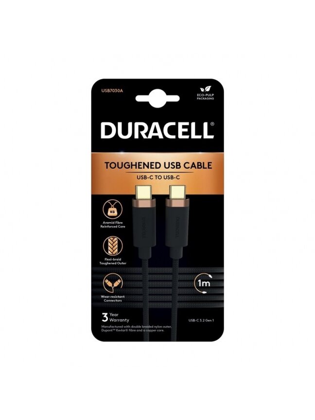Laidas Duracell USB7030A, USB Type C, 1 m, pilka Laidas Duracell USB7030A, USB Type C, 1 m, pilka