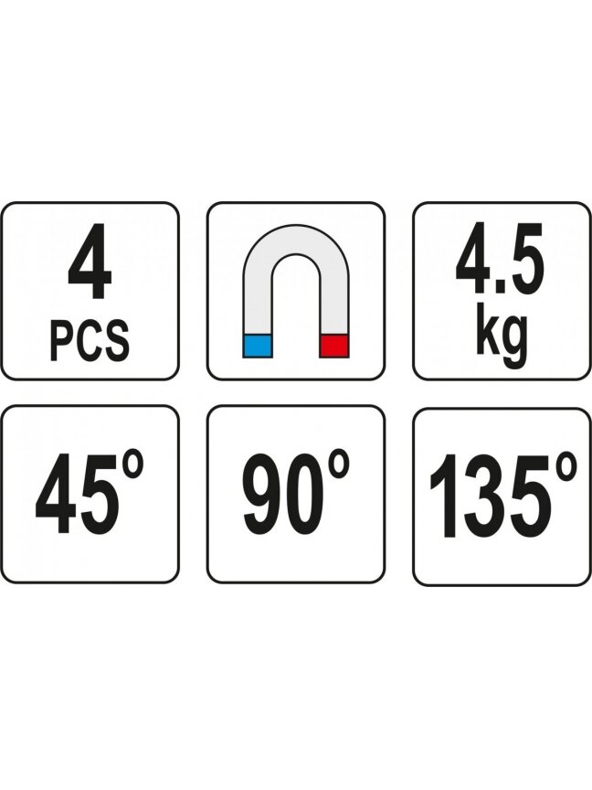 Laikikliai magnetiniai 45° - 90° - 135°, 43x72x12mm, 4 vnt Yato 2